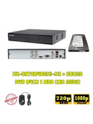 Grabador de 4 Canales HIKVISION HK-DS7204HGHI-K1/M1 SOPORTA AUDIO + 500GB