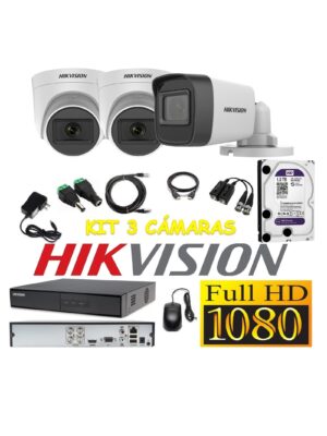 Cámaras Seguridad Kit 3 HIKVISION FULLHD Audio Incorporado 1Tb