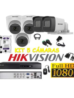 Cámaras Seguridad Kit 5 HIKVISION FULLHD Audio Incorporado 1Tb