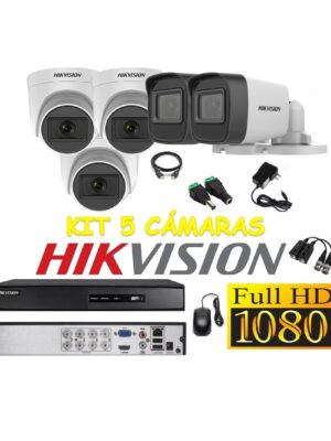 Cámaras Seguridad Kit 5 HIKVISION FULLHD Audio Incorporado