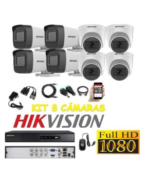 Cámaras Seguridad Kit 8 HIKVISION FULLHD Audio Incorporado