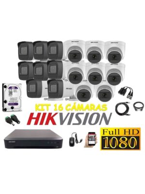 Cámaras Seguridad Kit 16 HIKVISION FULLHD Audio Incorporado 2Tb