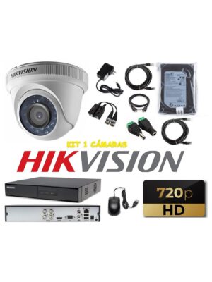 kit 1 Cámaras Seguridad Domo Interior HD Hikvision + 500gb