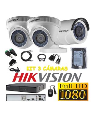 kit 3 Cámaras Seguridad FULLHD Hikvision 500gb