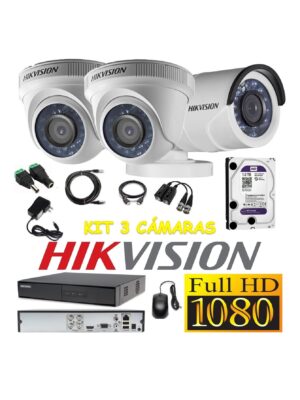 kit 3 Cámaras Seguridad FULLHD 1080p Hikvision 1tb