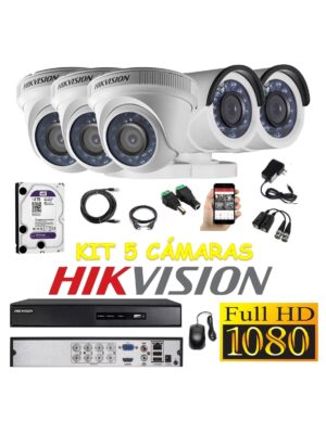 kit 5 Cámaras Seguridad FULLHD Hikvision 1tb