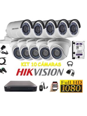 kit 10 Cámaras Seguridad FULLHD Hikvision 1tb