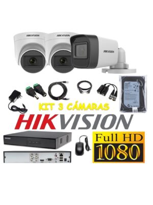 Cámaras Seguridad Kit 3 HIKVISION FULLHD Audio Incorporado 500GB