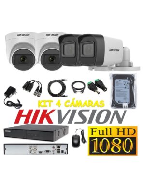 Cámaras Seguridad Kit 4 HIKVISION FULLHD Audio Incorporado 500GB