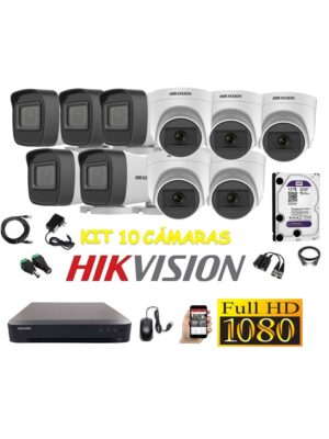 Cámaras Seguridad Kit 10 HIKVISION FULLHD Audio Incorporado 1Tb