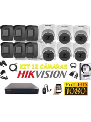 Cámaras Seguridad Kit 12 HIKVISION FULLHD Audio Incorporado 2Tb