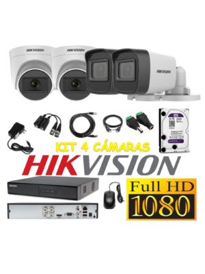 Cámaras Seguridad Kit 4 HIKVISION FULLHD Audio Incorporado 2Tb