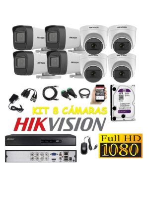 Cámaras Seguridad Kit 8 HIKVISION FULLHD Audio Incorporado 4tb