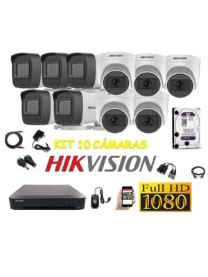 Cámaras Seguridad Kit 10 HIKVISION FULLHD Audio Incorporado 2tb