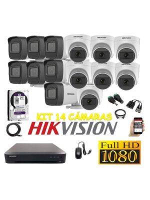 Cámaras Seguridad Kit 14 HIKVISION FULLHD Audio Incorporado 2tb