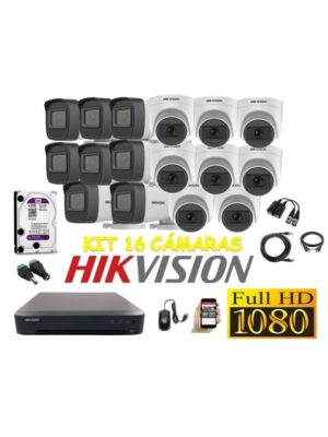 Cámaras Seguridad Kit 16 HIKVISION FULLHD Audio Incorporado 4tb