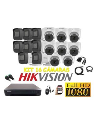 Cámaras Seguridad Kit 16 HIKVISION FULLHD Audio Incorporado