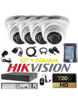 kit 4 Cámaras Seguridad Domo HD Hikvision 500gb