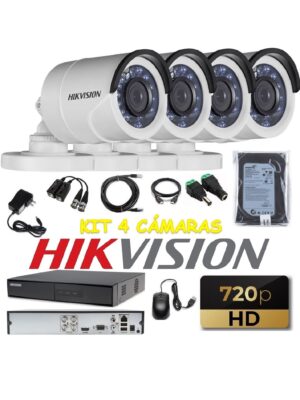 kit 4 Cámaras Seguridad Tubo HD Hikvision 500gb