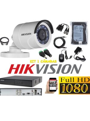 kit 1 Cámaras Seguridad Tubo Exteriror FULLHD Hikvision + 500gb