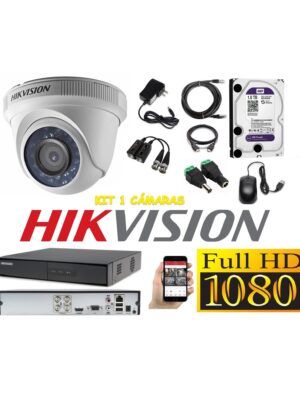 kit 1 Cámaras Seguridad Domo Interior FULLHD Hikvision + 1TB