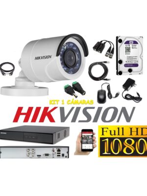 kit 1 Cámaras Seguridad Tubo Exteriror FULLHD Hikvision + 1TB