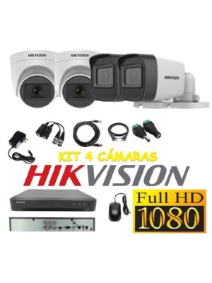 Cámaras Seguridad Kit 4 HIKVISION FULLHD Audio Incorporado
