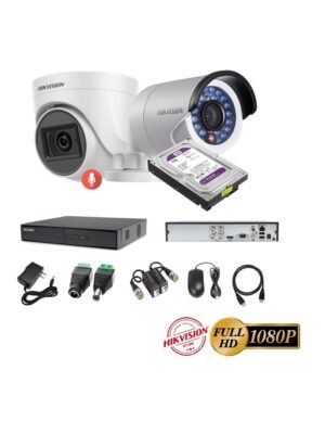 kit 2 Cámaras Seguridad FULLHD Hikvision + 1TB + AUDIO