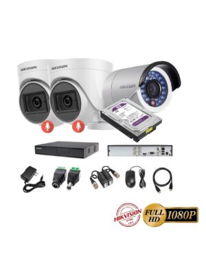 kit 3 Cámaras Seguridad FULLHD Hikvision + 1TB + AUDIO