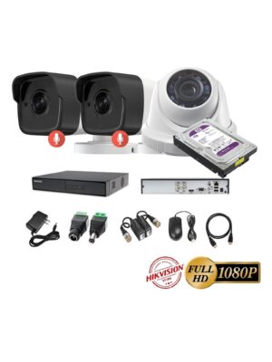 kit 3 Cámaras Seguridad FULLHD Hikvision + 1TB + AUDIO