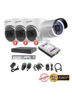 kit 4 Cámaras Seguridad FULLHD Hikvision + 1TB + AUDIO