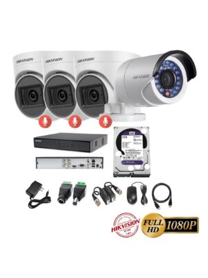 kit 4 Cámaras Seguridad FULLHD Hikvision + 2TB + AUDIO