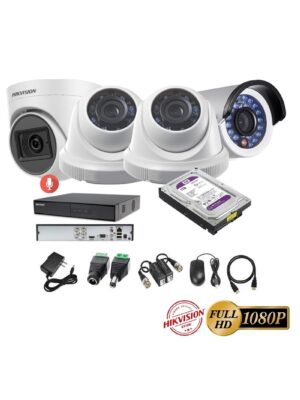 kit 4 Cámaras Seguridad FULLHD Hikvision + 2TB + AUDIO