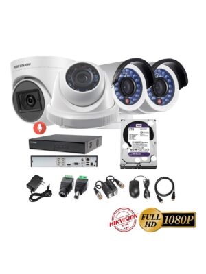 kit 4 Cámaras Seguridad FULLHD Hikvision + 2TB + AUDIO