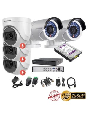 kit 5 Cámaras Seguridad FULLHD Hikvision + 1TB + AUDIO