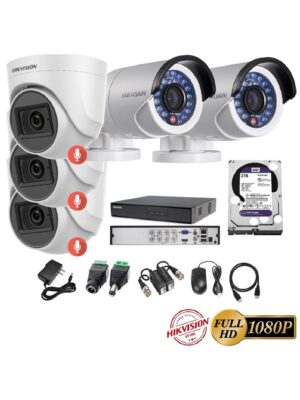 kit 5 Cámaras Seguridad FULLHD Hikvision + 2TB + AUDIO