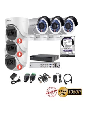 kit 6 Cámaras Seguridad FULLHD Hikvision + 2TB + AUDIO