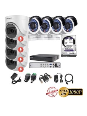 kit 8 Cámaras Seguridad FULLHD Hikvision + 4TB + AUDIO