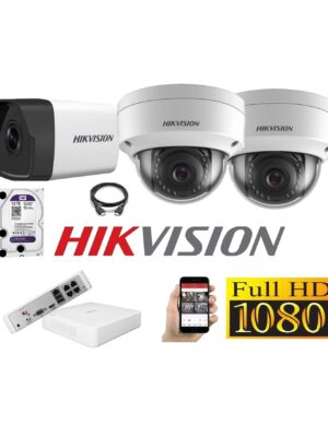 Cámaras Seguridad IP Kit 3 HIKVISION DOMO FULLHD 1Tb + NVR POE