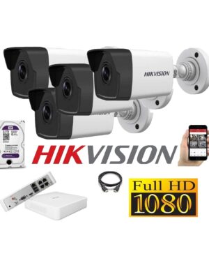 Cámaras Seguridad IP Kit 4 HIKVISION TUBO FULLHD 2Tb + NVR POE