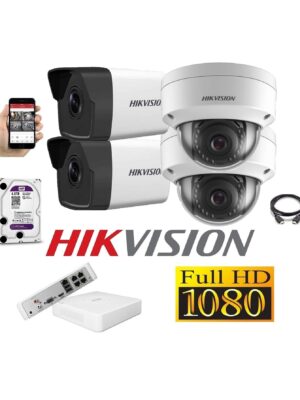 Cámaras Seguridad IP Kit 4 HIKVISION FULLHD 4Tb + NVR POE