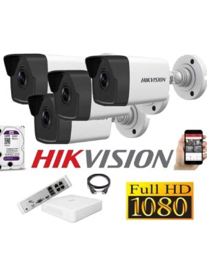 Cámaras Seguridad IP Kit 4 HIKVISION TUBO FULLHD 4Tb + NVR POE