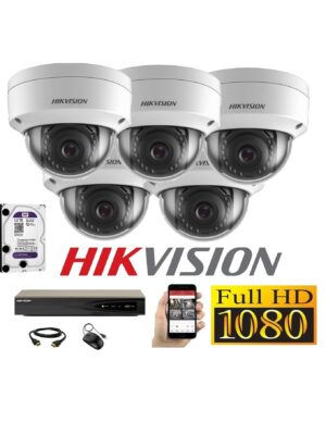 Cámaras Seguridad IP Kit 5 HIKVISION DOMO FULLHD 1Tb + NVR POE