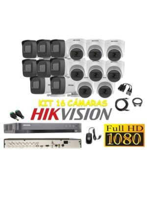 Cámaras Seguridad Kit 16 HIKVISION FULLHD Audio Incorporado
