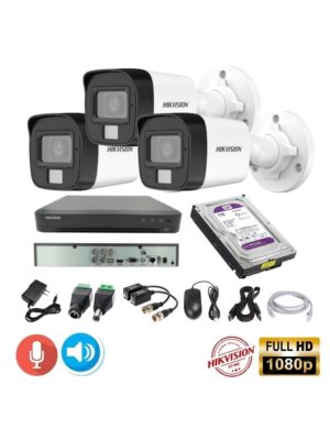 Cámaras Seguridad Kit 3 Tubos Ext. HIKVISION FULLHD Audio 2 Vias + 1TB