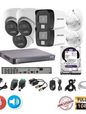 Cámaras Seguridad Kit 5 HIKVISION FULLHD Audio 2 Vias + 2TB